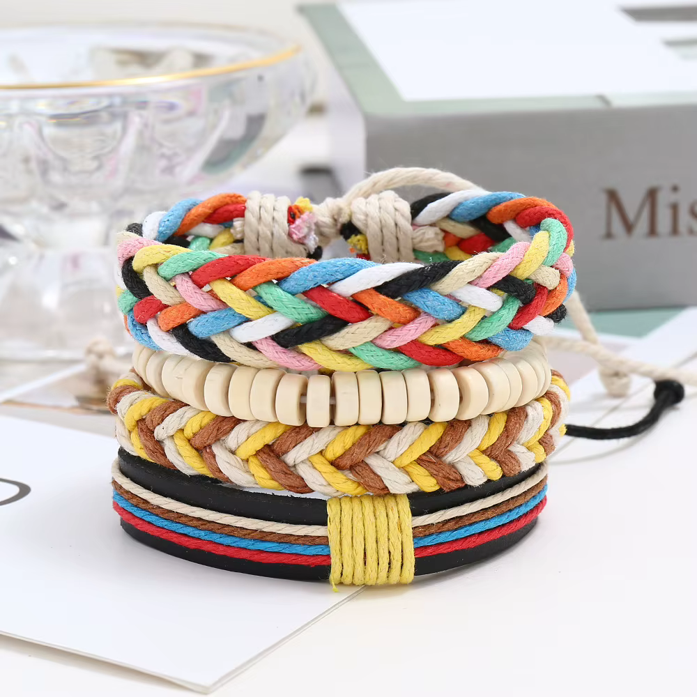 Bracelet classique en cuir tressé rouge pour homme