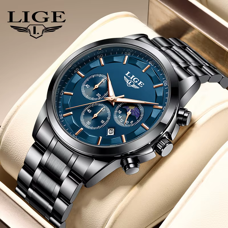 LIGE Quartz homme montre haut de gamme de luxe horloge d'affaires mode sport décontracté en acier inoxydable calendrier étanche lumineux montres pour hommes