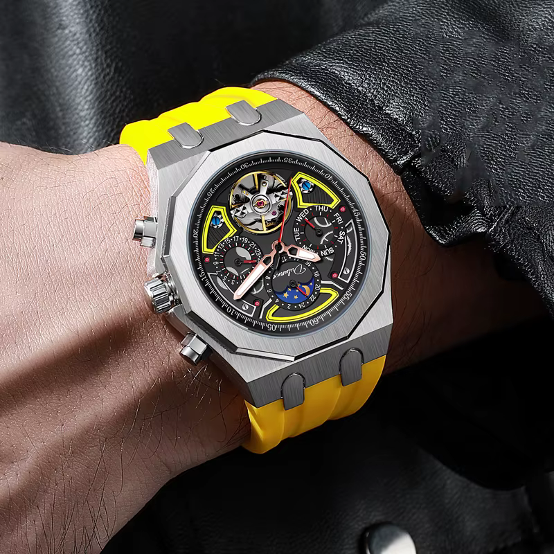 Montres de Sport de marque supérieure avec Tourbillon bracelet en caoutchouc en acier inoxydable cadran multifonction