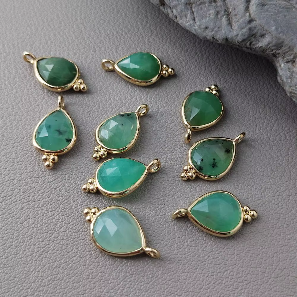 10 pièces 9x11mm naturel facettes vert Chrysoprase pendentif à breloque lunette pour bijoux