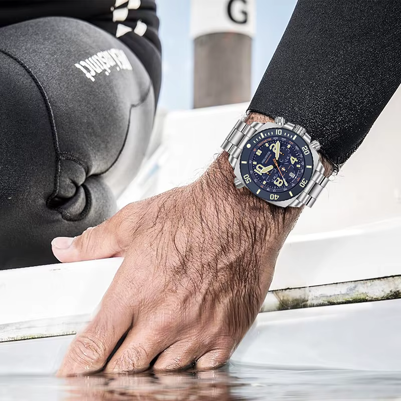 Sport mouvement automatique montre à Quartz en acier inoxydable saphir cristal montres hommes 500M étanche horloges