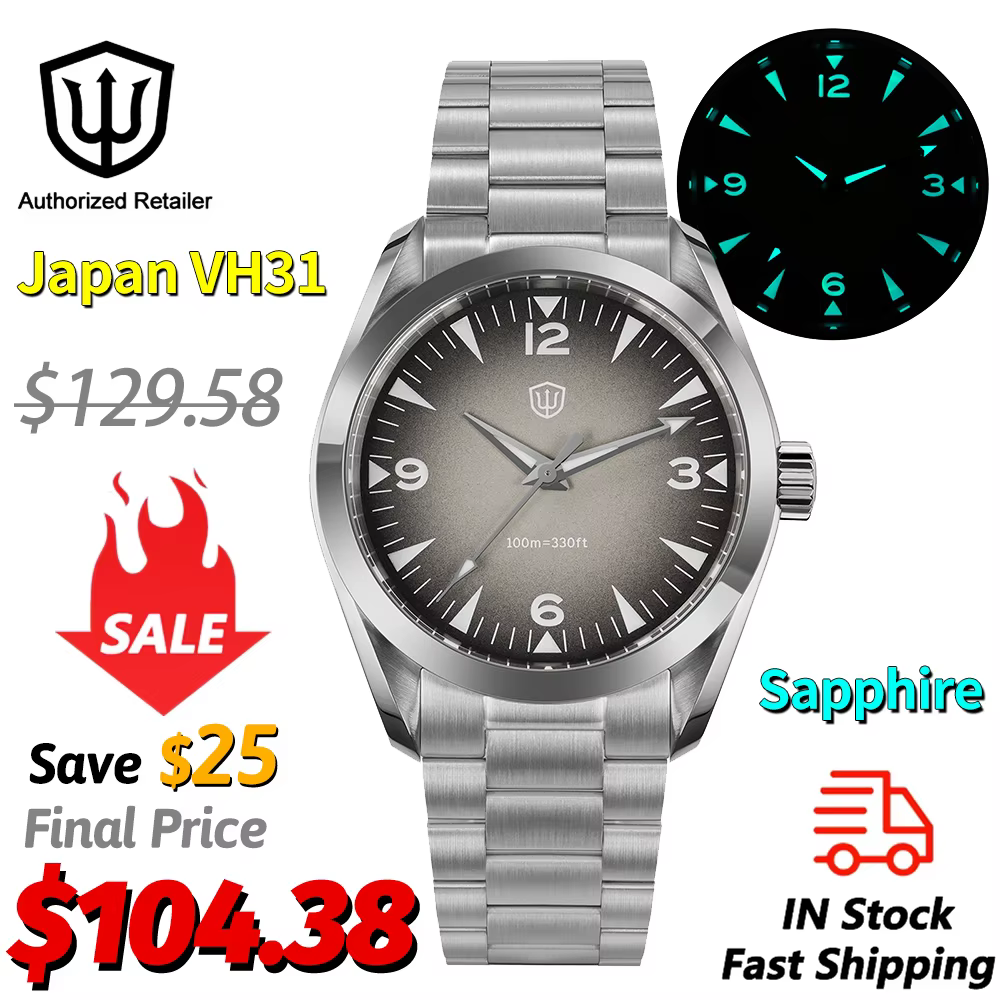 Watchdives WD0006 nouveau japon VH31 montres à Quartz gris 100M étanche saphir miroir lumineux 316L acier 38mm