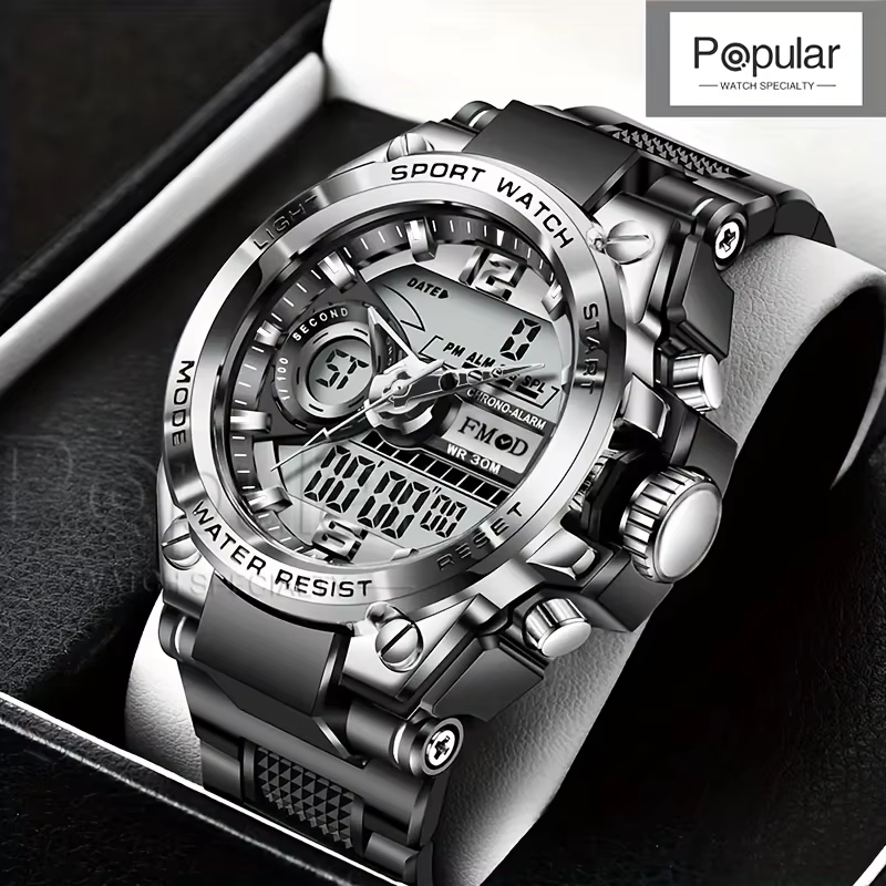 Montre-bracelet militaire numérique en acier pour hommes