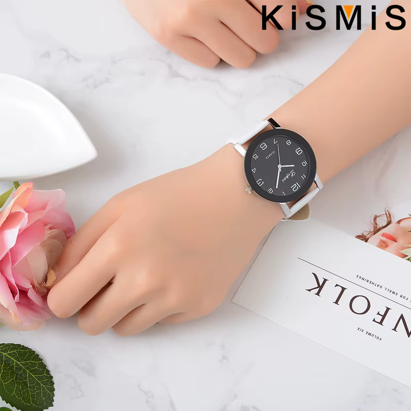 KISMIS mode Simple en cuir blanc horloge montres femmes robe Quartz montre-bracelet