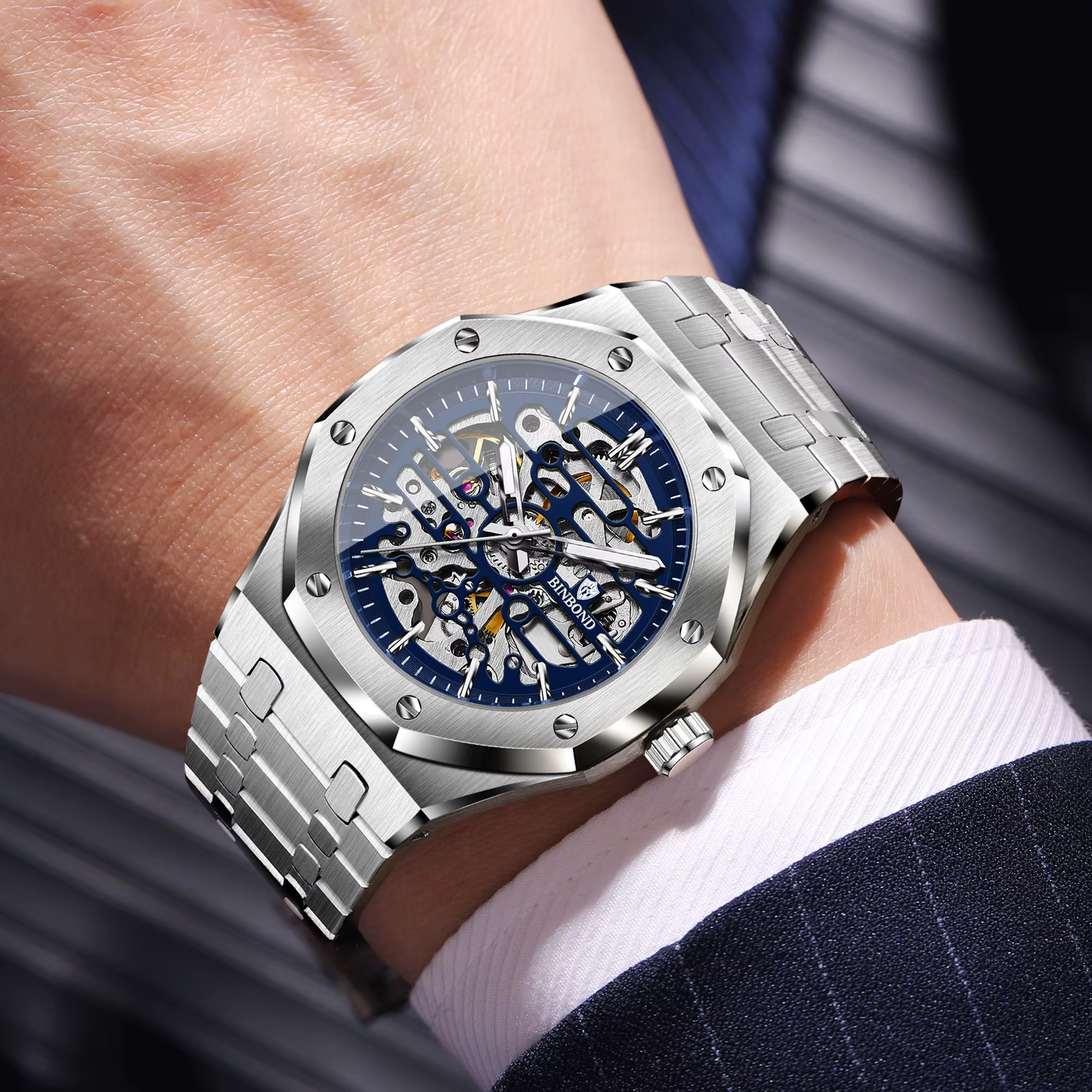 Montres mécaniques squelette précises BINBOND pour hommes