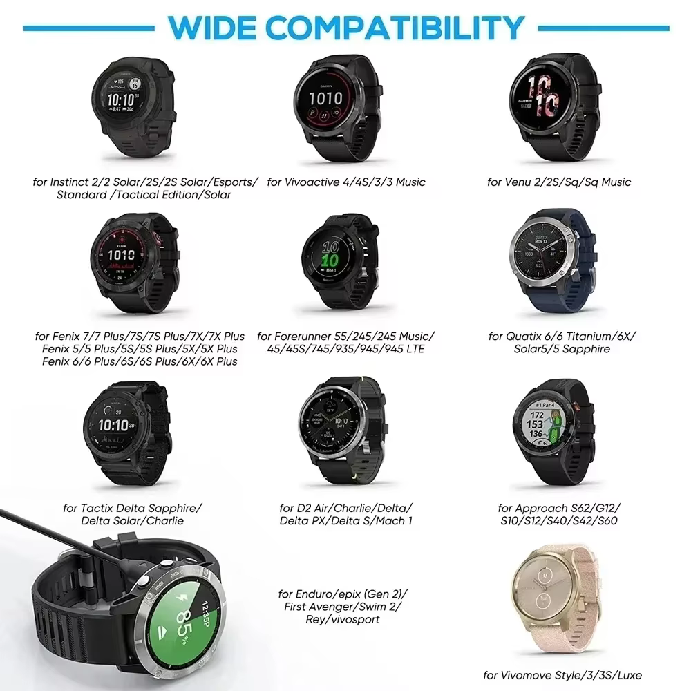 Chargeur de montre 1M pour Garmin Fenix 7X 7 7S 6 6S 6X Pro 5 5S 5X Plus Epix Gen 2 955 945 935 255