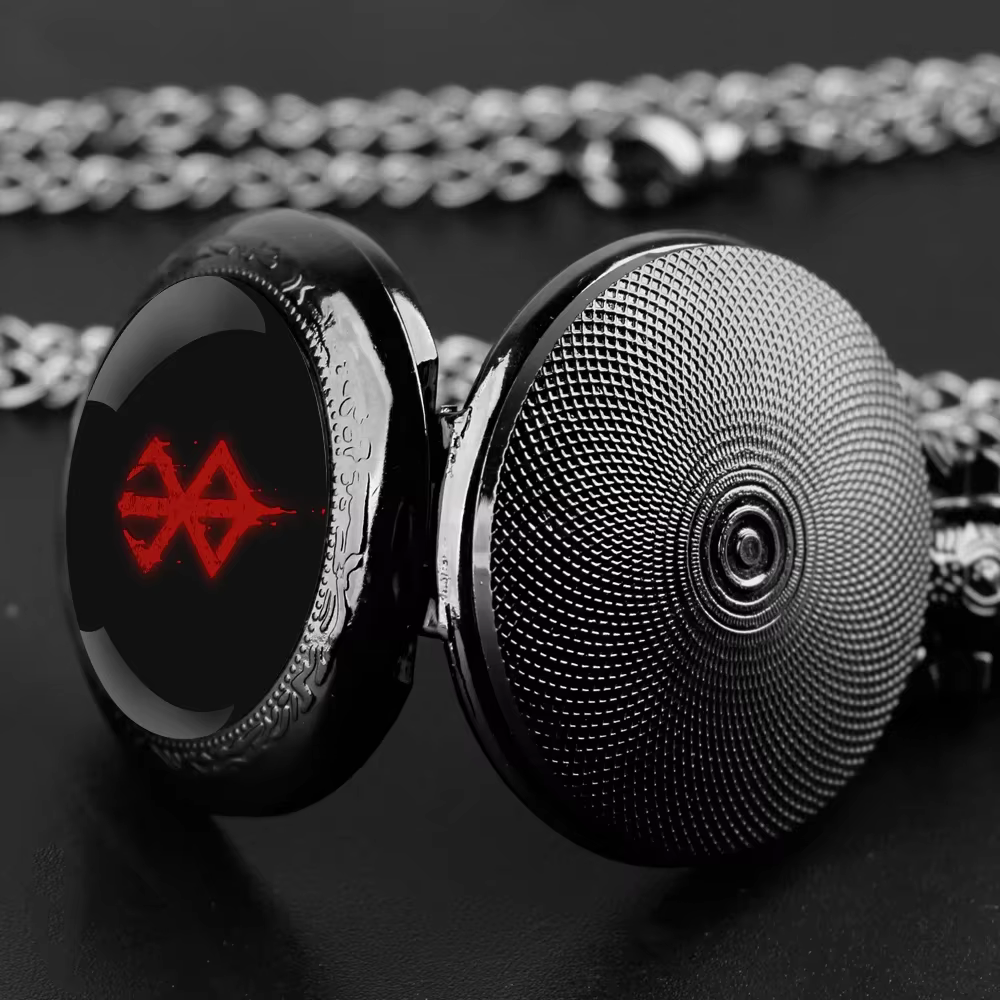 Coffret cadeau de montre de poche à quartz au design cool Berserk - Chaîne robuste + cadran à chiffres arabes