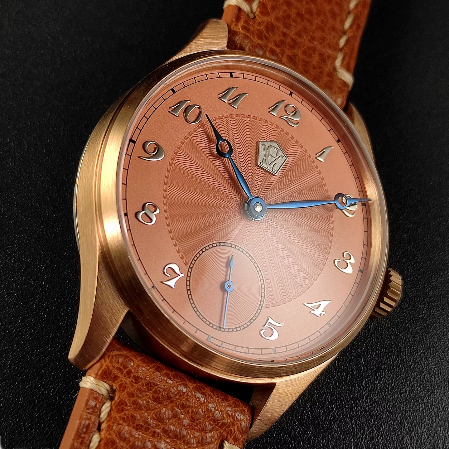 40.5 montre mécanique manuelle pour hommes étain Bronze Guilloché Surface tridimensionnelle argent clou rôti aiguille bleue mouette ST3621