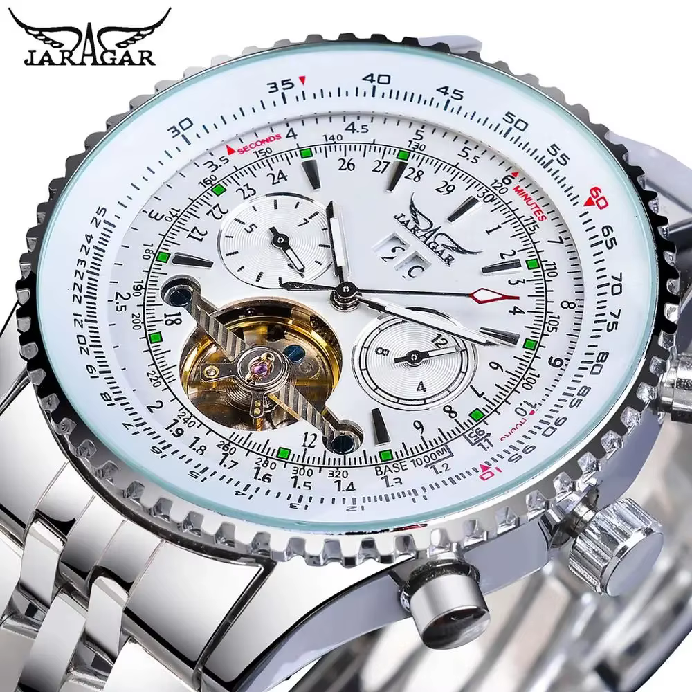 JARAGAR 034 montre à grand cadran pour hommes pilote militaire Date mois affaires multifonction automatique mécanique Tourbillon montre-bracelet