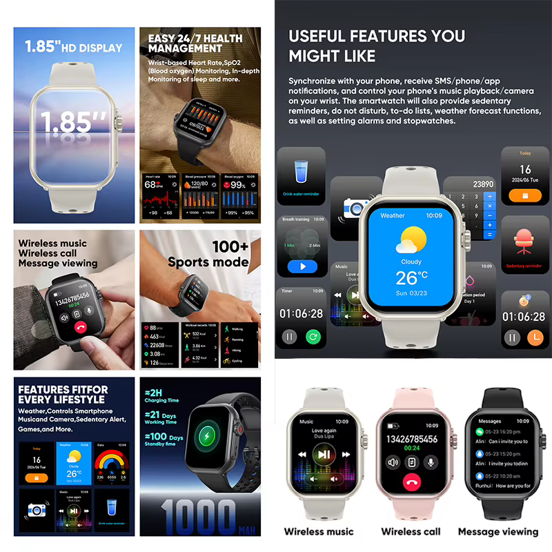 Montre Ultra 2 SE hommes femmes 1000mAh 150 + Mode Sport fréquence cardiaque HD Bluetooth appel GPS piste étanche