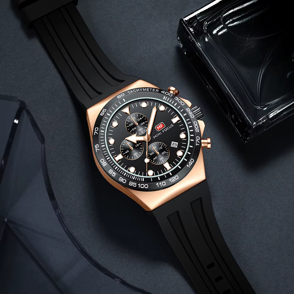 MINI FOCUS Sport chronographe montre à Quartz pour hommes mode bracelet en Silicone montre-bracelet étanche avec aiguilles lumineuses Date 0488