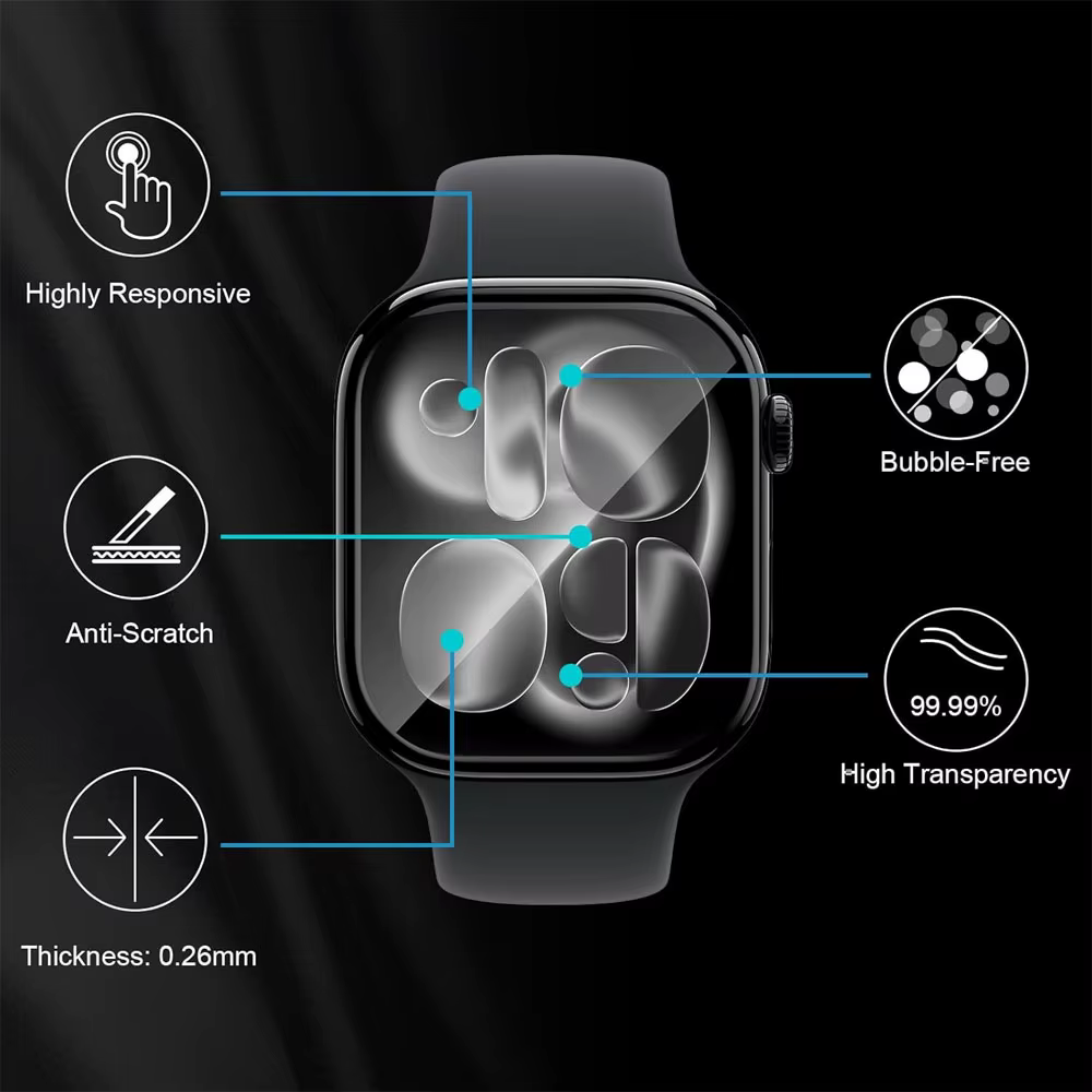 Pour Apple Watch 11 42mm 46mm Film de verre souple 3D HD sans bulles Anti-poussière résistant aux rayures iWatch série 10 11 protecteur d'écran
