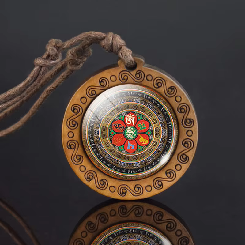 Collier en verre Mandala, pendentif en bois d'art rétro, bijoux bouddhistes à géométrie sacrée, cadeau de Yoga spirituel