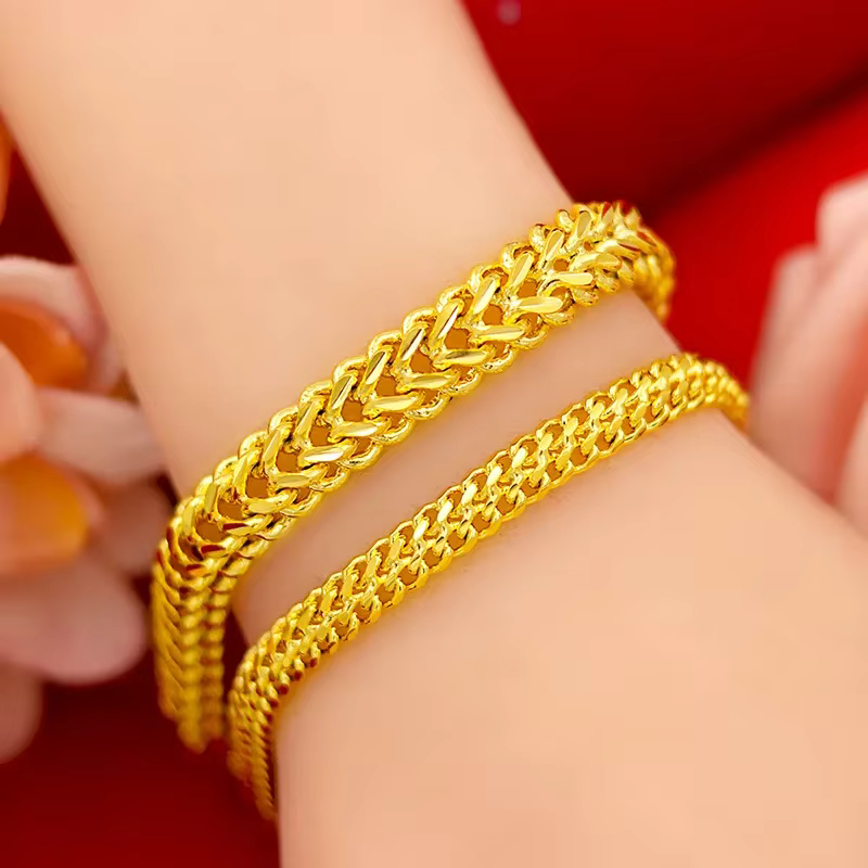 Bracelets en or jaune pur 18K 999 pour femmes, 6mm, chaîne et maillons de mariage classiques, cadeaux de noël, bijoux ne se décolore jamais