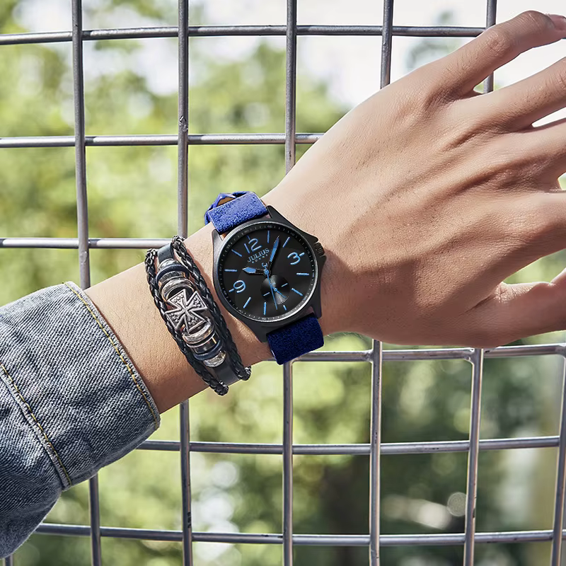 Montre à quartz en cuir véritable pour homme