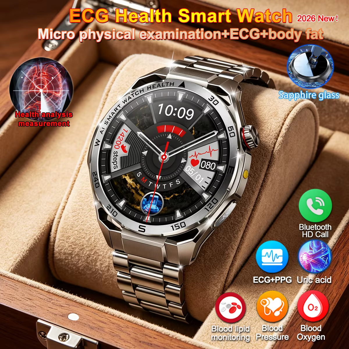 Montre connectée ECG pour hommes