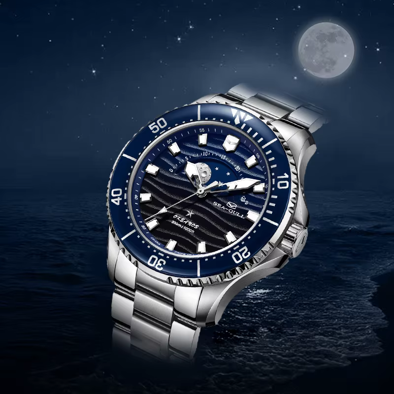 Seagull Mouette 43.5mm montre plongée 300M étanche automatique mécanique montre-bracelet Phase de lune luminescente hommes montres 1215 nouveau 2025