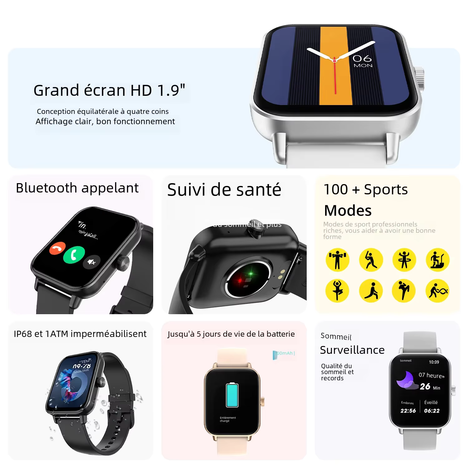COLMI P81 appel vocal montre intelligente Ultra 1.9 pouces écran 24H moniteur de santé plus de 100 Modes sportifs