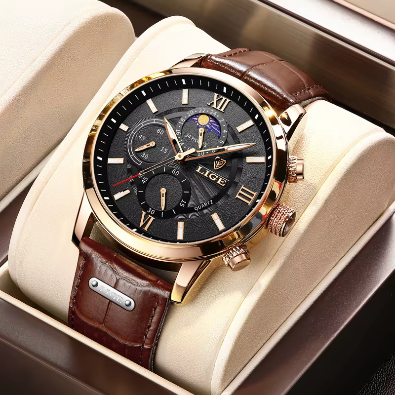 Nouvelles Montres Hommes 2026 LIGE – Montre Décontractée de Luxe en Cuir à Quartz
