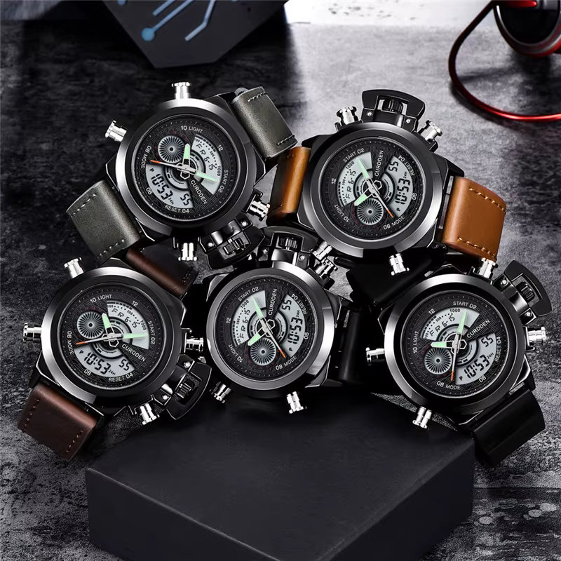 Hommes Original CURDDEN marque double temps montres mode bracelet en cuir chronographe militaire multi-fonction montre de sport Reloj Hombre
