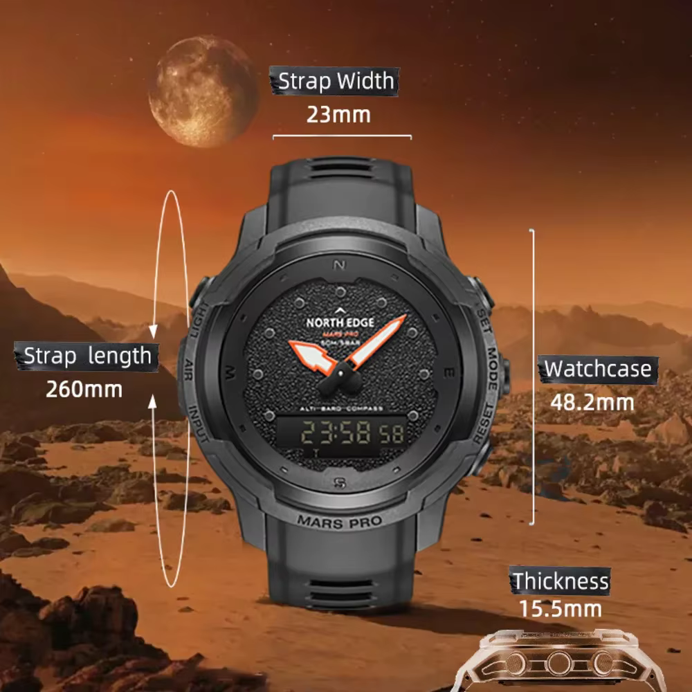 NORTH EDGE montres pour hommes Sports de plein air mâle horloge en Fiber de carbone Altituder boussole 50M étanche