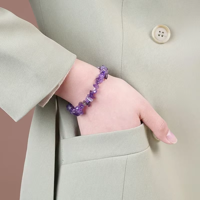 Bracelet en gravier naturel, perles extensibles, améthyste, cristal Rose, Quartz, Chakras, cadeau pour femmes