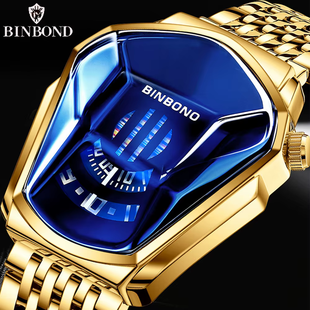 BINBOND chaud nouveaux hommes dominateur moto Concept montre à la mode grand cadran en acier inoxydable technologie