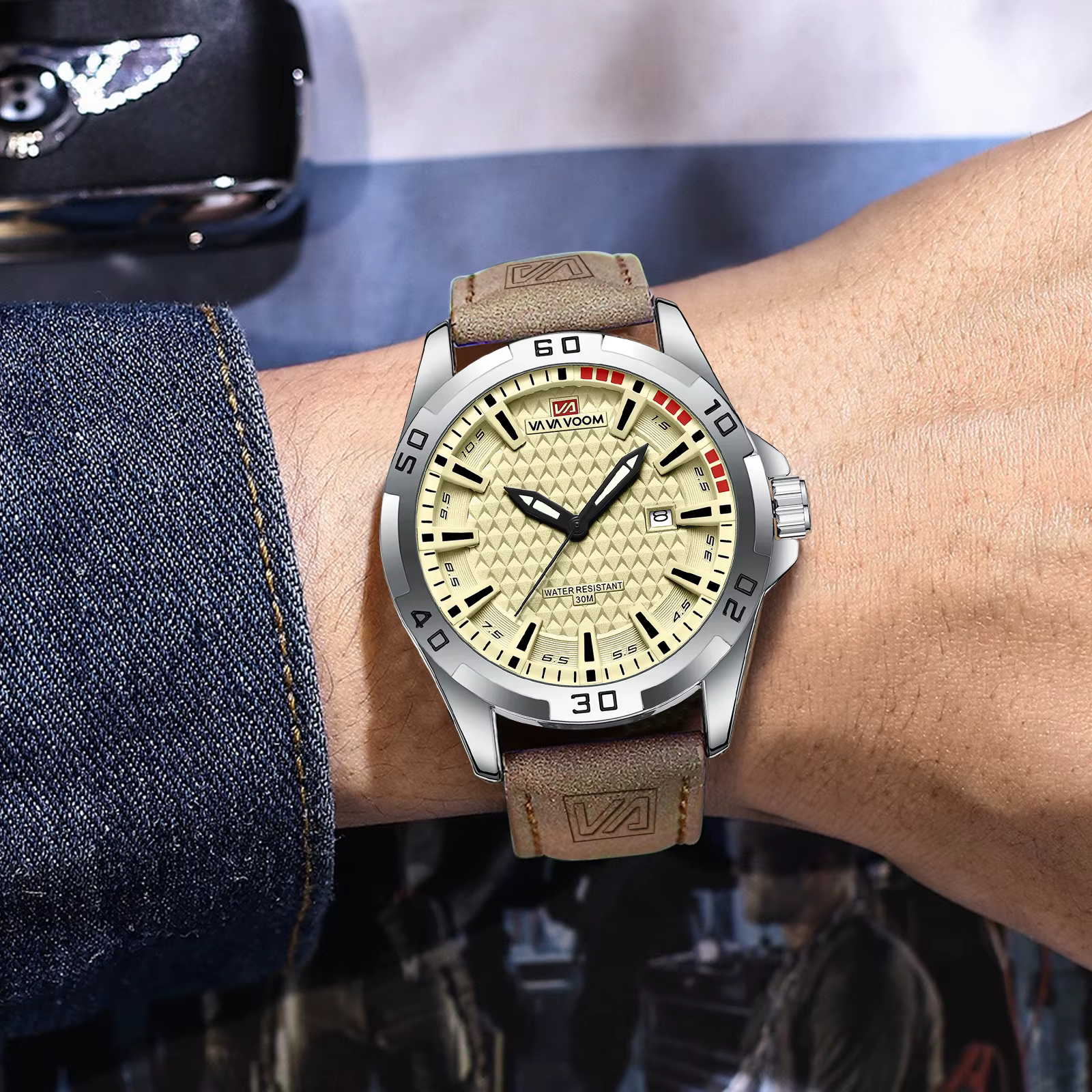 VA VA VOOM hommes Sport décontracté militaire Quartz calendrier montre-bracelet pour homme d'affaires en cuir étanche mâle horloge Relogio Masculin