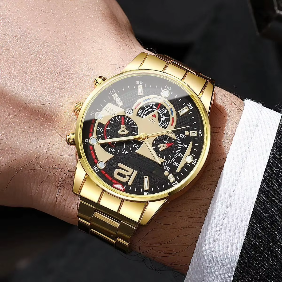 Montre-bracelet analogique à quartz avec calendrier pour homme
