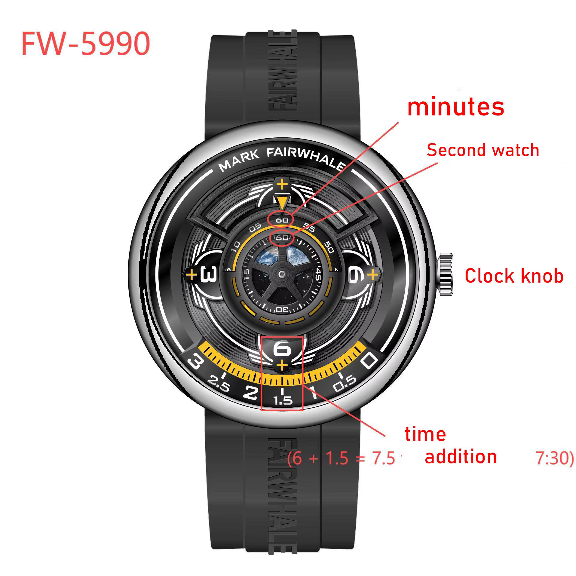 Mark Fairwhale 5990 à la mode décontracté terre 3D Relojes Hombre à la mode lumineux montre-bracelet sport montres à Quartz pour hommes cadeau