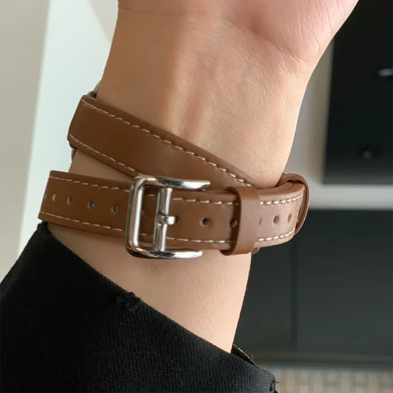 Bracelet en cuir Double Tour pour Apple Watch ultra band 49mm 45mm 42mm 44mm série 8 7 6 Se 5 4 3 2 Iwatch 6 38mm 40mm Correa 41mm