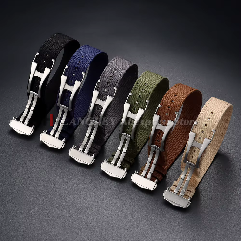 Bracelet de montre en nylon côtelé premium 20mm 22mm avec fermoir déployant pour Omega