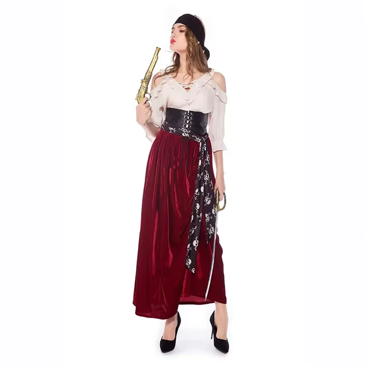 Costume de marin de capitaine Pirate pour femmes, haut irrégulier, jeu de rôle, tenue de fête de haute qualité, robe gothique médiévale pour mascarade d'halloween