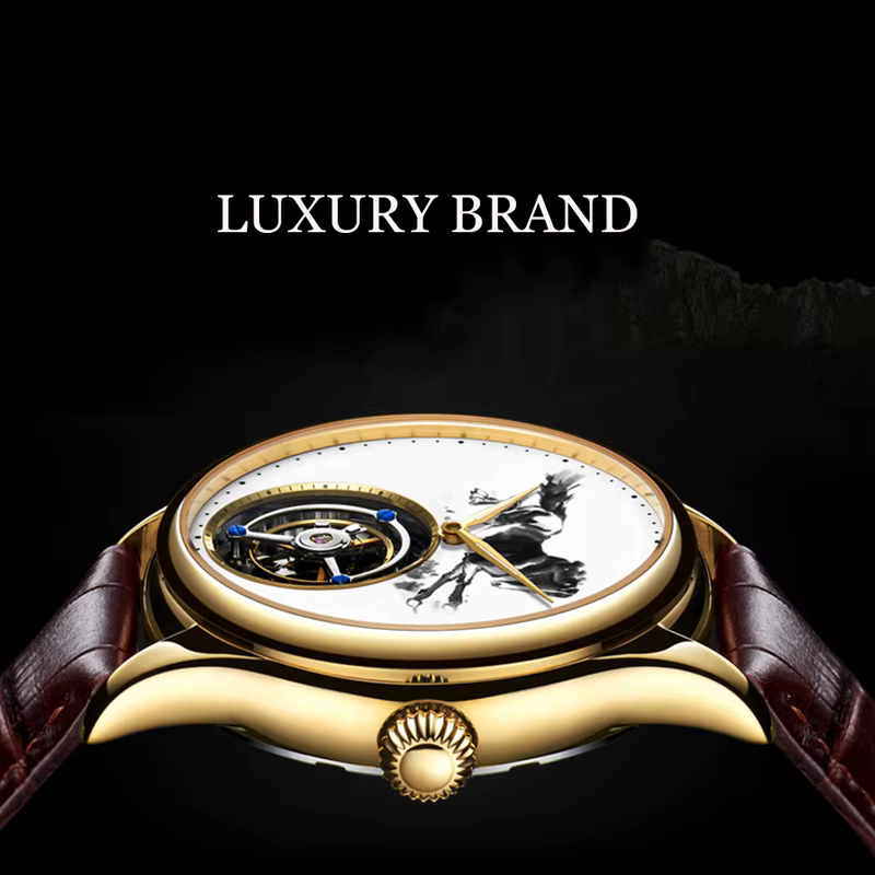 AESOP Tourbillon montre squelette pour hommes Double face pierres précieuses verre boîtier en acier fin étanche montres