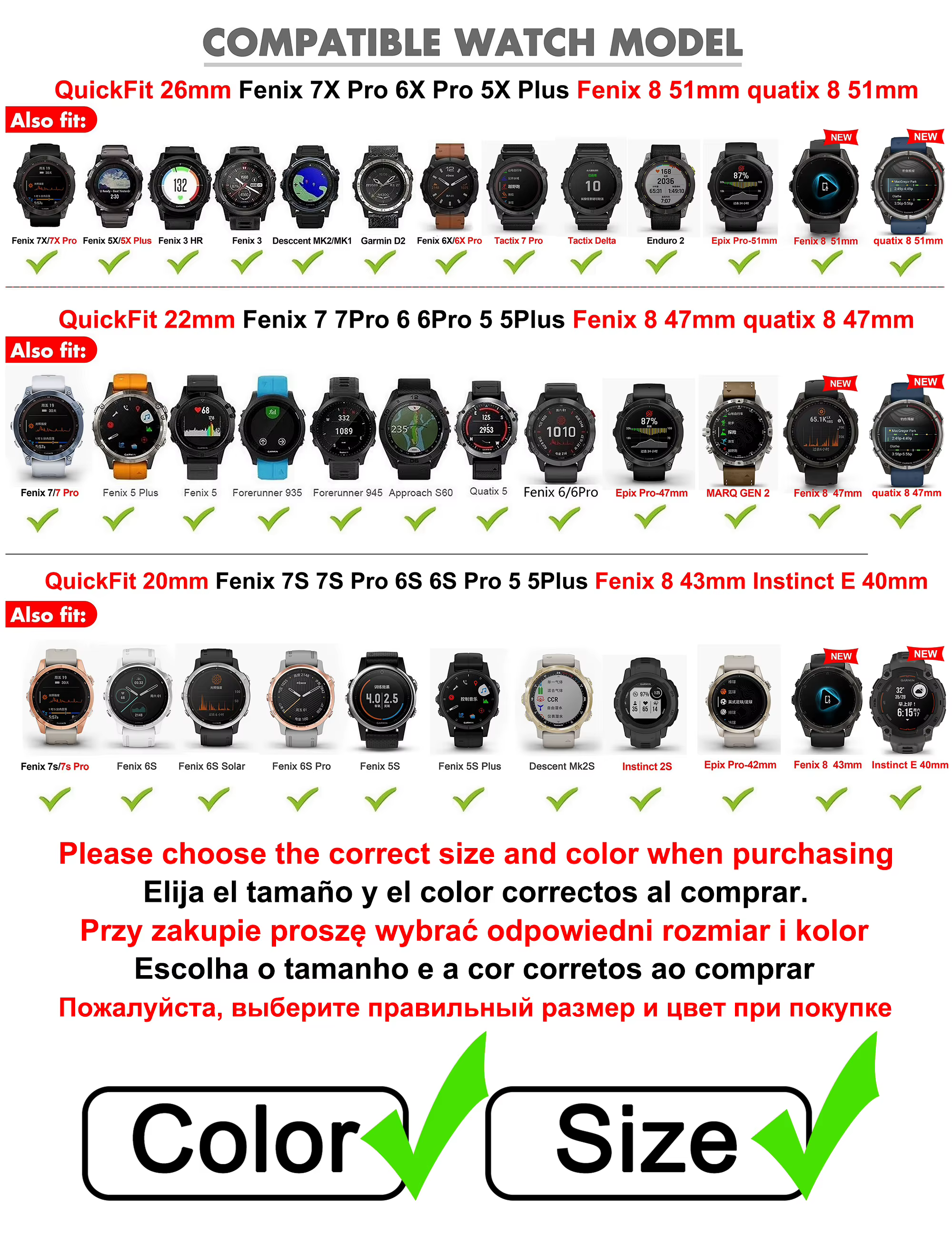 Pour fenix 6 Pro 7 5 Plus 22 20 26mm Bracelet Silicone QuickFit pour Garmin
