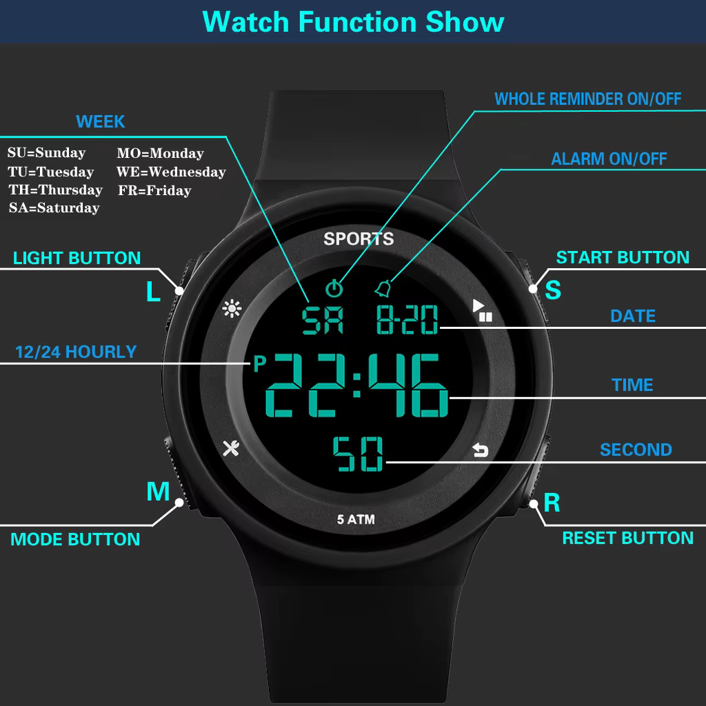 Montre électronique pour homme et femme