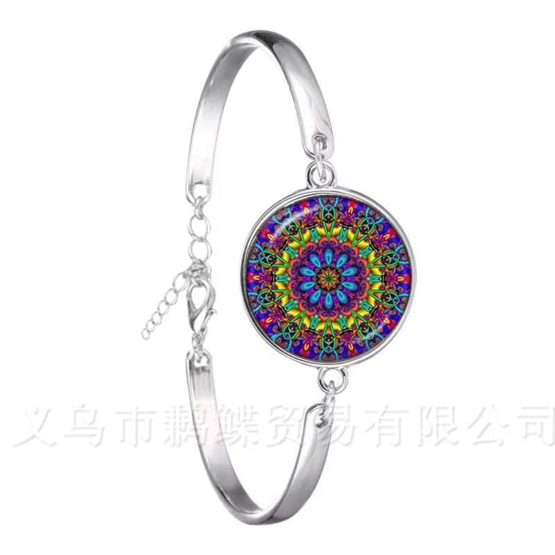 Bracelet Mandala fleur de vie pour femmes, bijoux Cabochon, à motif élégant et complexe, chaîne ronde en verre de 18mm, tendance