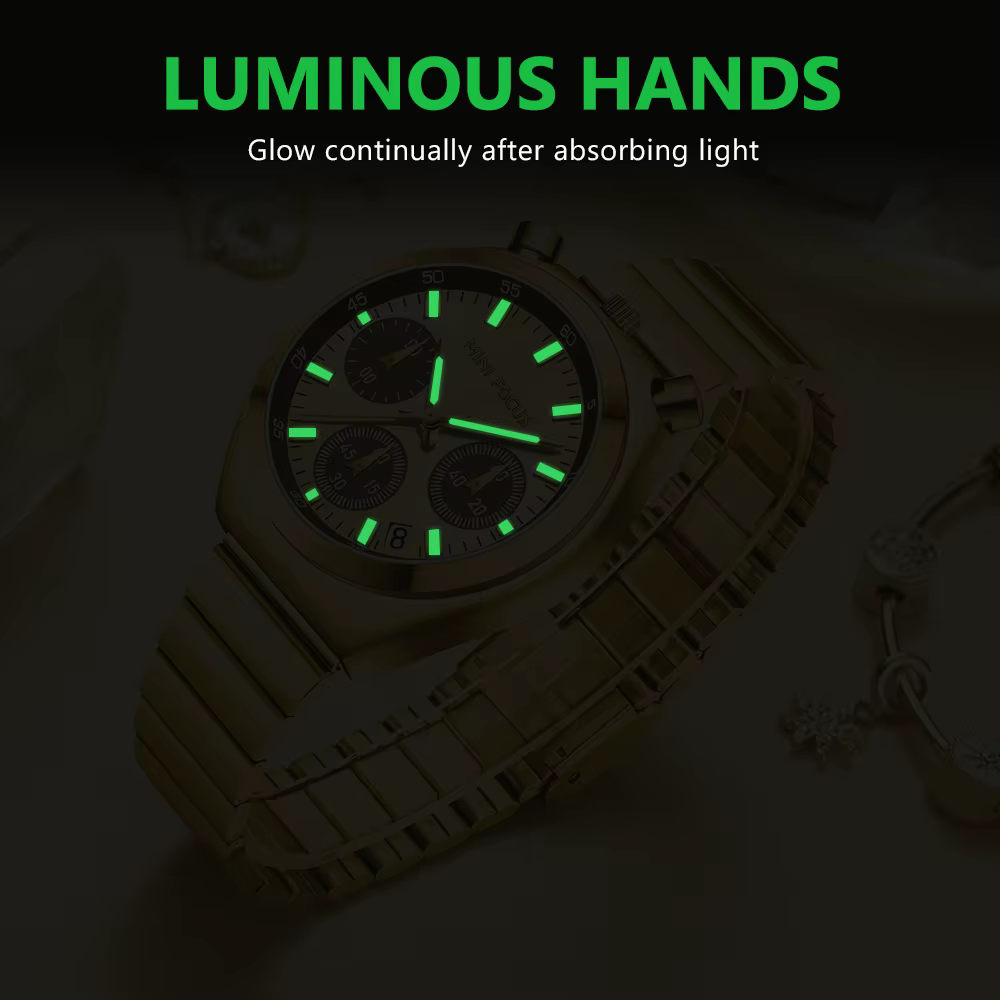 MINI FOCUS montre à Quartz vert argent pour femmes mode bracelet en acier inoxydable chronographe montre-bracelet avec aiguilles lumineuses Date 0491