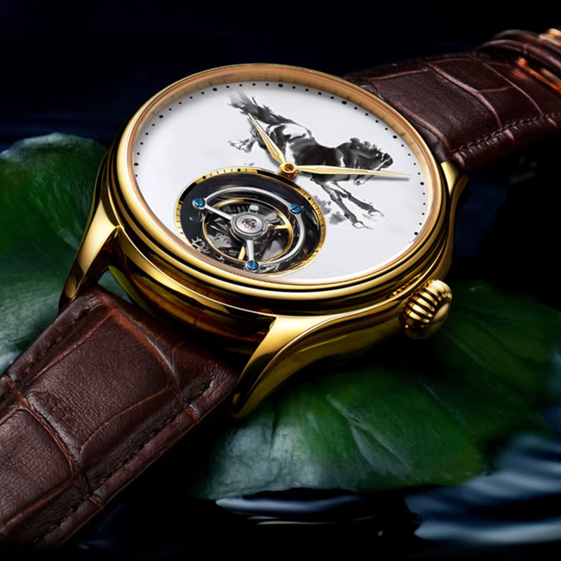AESOP Tourbillon montre squelette pour hommes Double face pierres précieuses verre boîtier en acier fin étanche montres