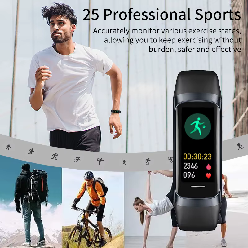 LIGE 1.1 pouces Amoled moniteur de fréquence cardiaque Bracelet intelligent