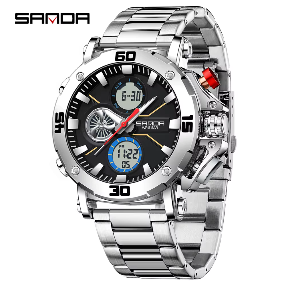 SANDA Original Sport montre-bracelet pour hommes Quartz double affichage montre numérique homme étanche montres militaires Relogio Masculino