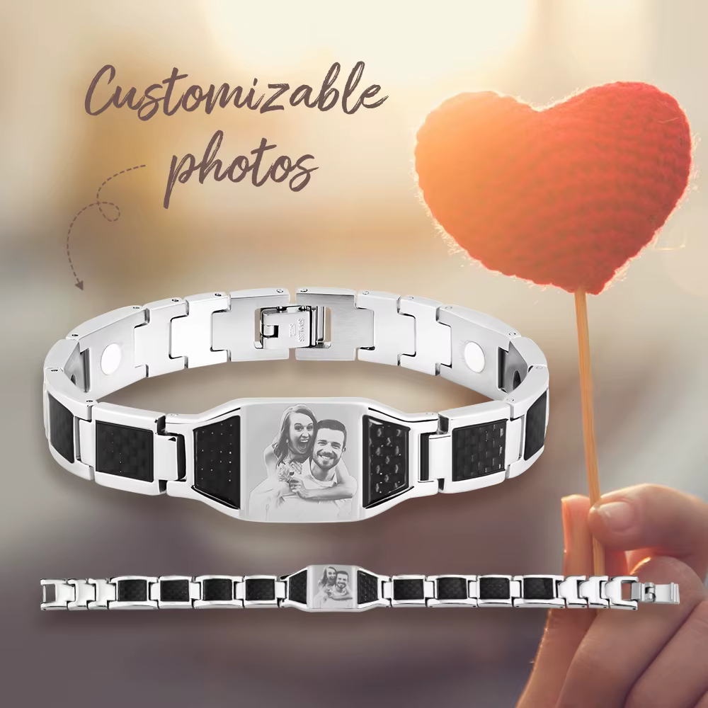 Bracelet de thérapie magnétique avec Photo personnalisée pour papa, en Fiber de carbone, cadeau de soins de santé pour lui, cadeau de fête des pères