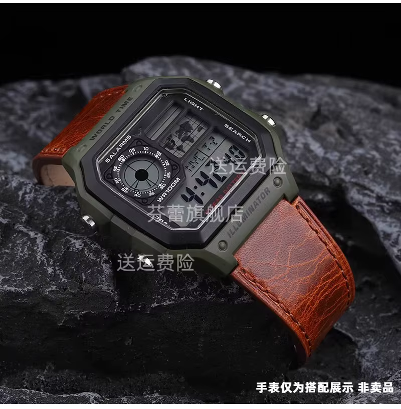 Bracelet de montre rétro en cuir véritable pour Casio AE1200 AE1300 A158W/A168 W-216H