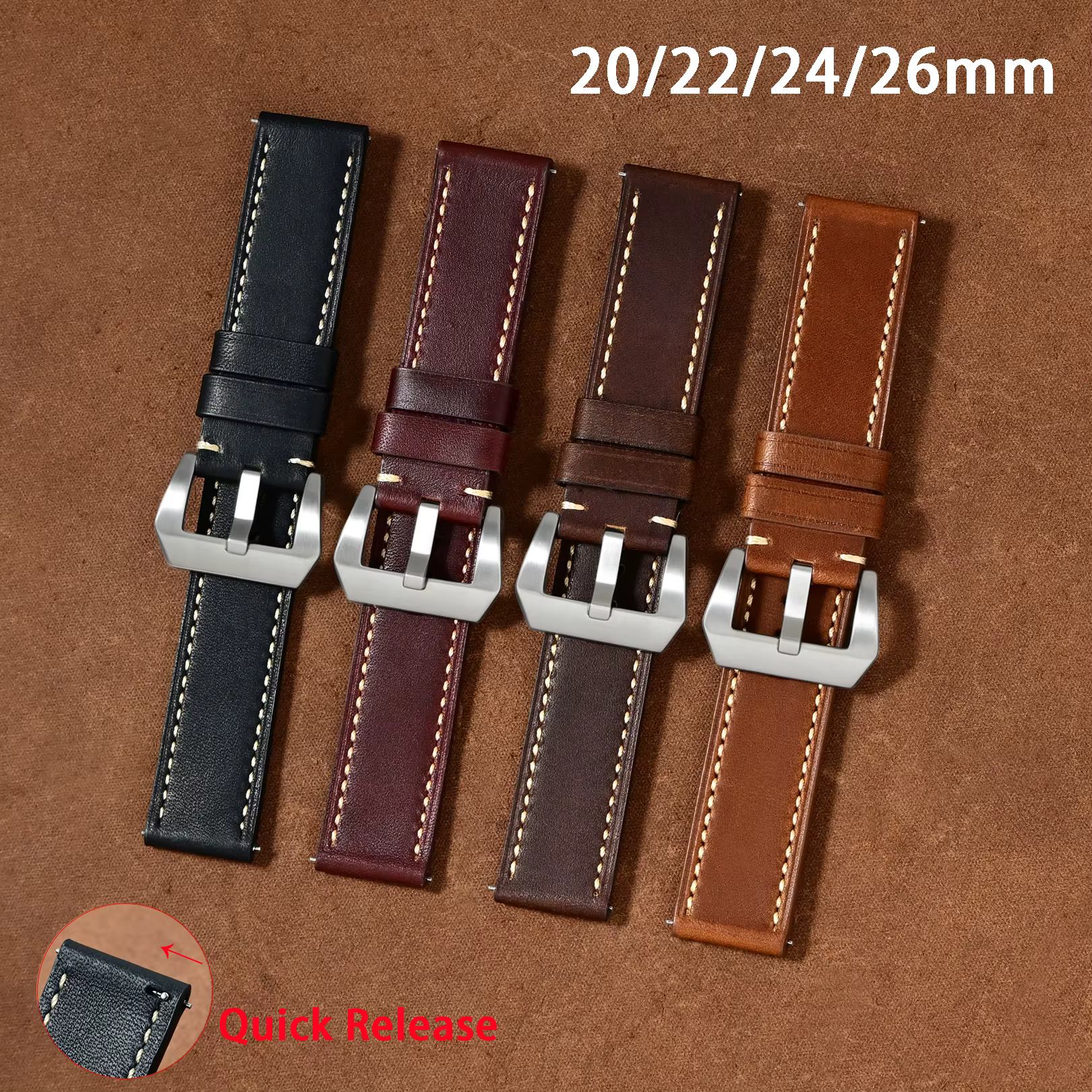Bracelet de montre en cuir véritable pour Panerai