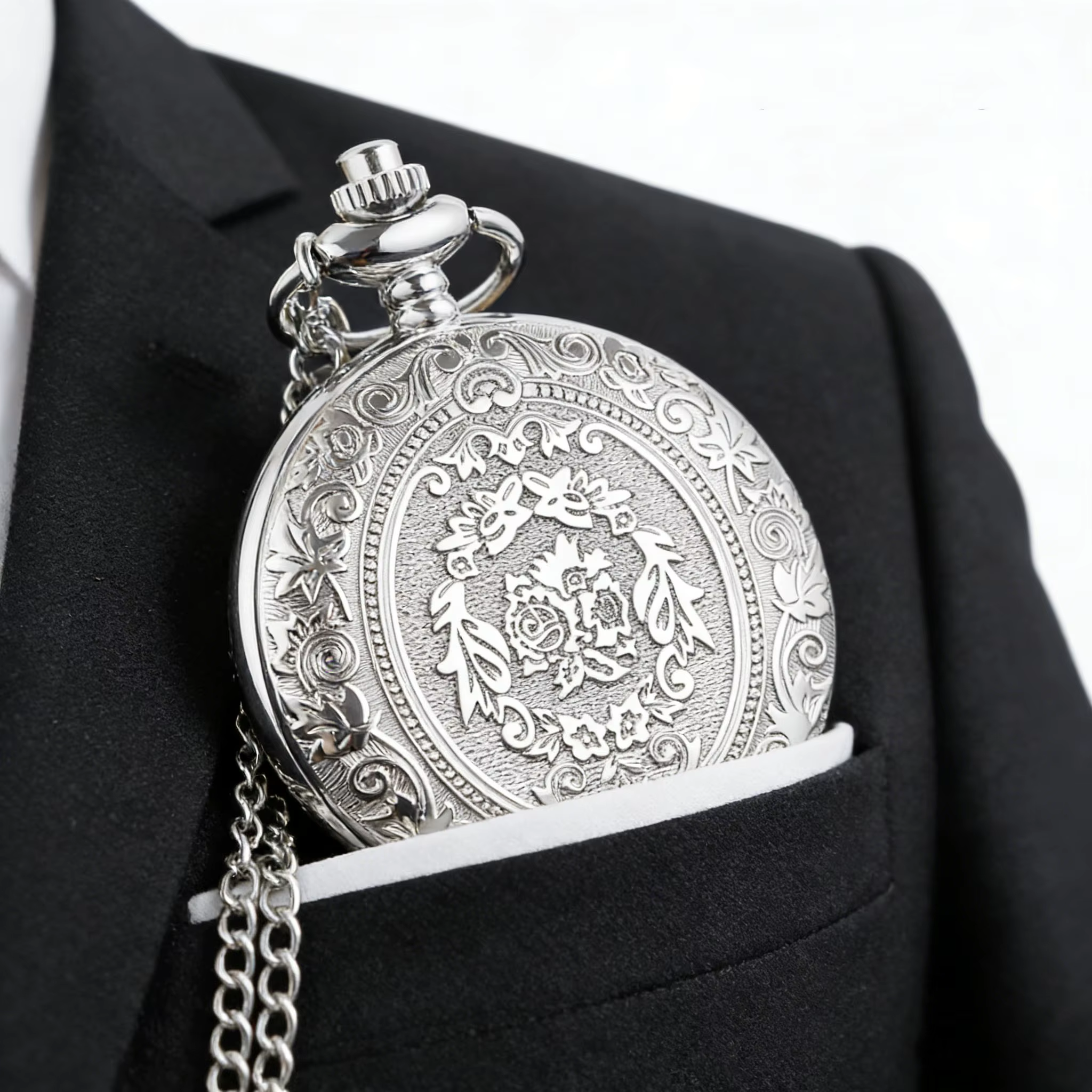 Montre de poche de luxe en argent à quartz