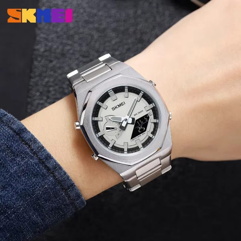 SKMEI 1816 montre à Quartz de luxe hommes numérique LED double affichage de l'heure étanche montres de sport