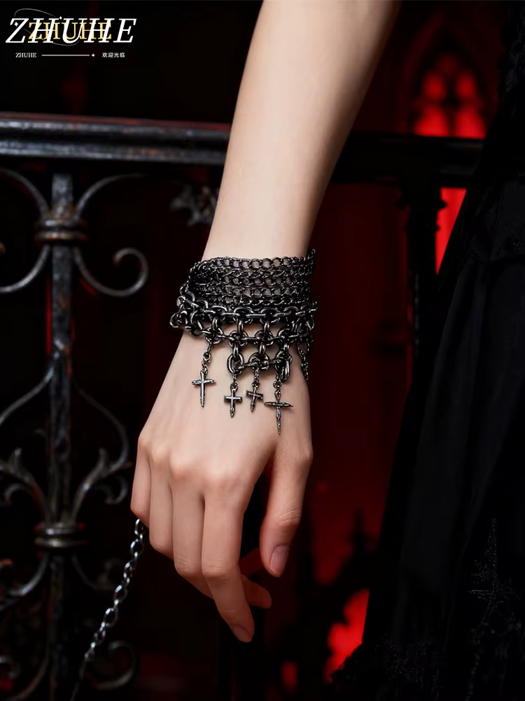Bracelet multi-chaînes croisées, accessoire de bijoux unisexe pour hommes et femmes, article de mode gothique pardeux