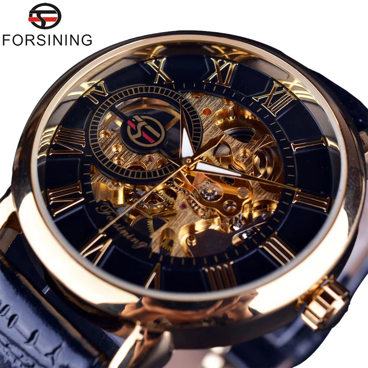 Forsining-Montre mécanique avec logo 3D pour homme