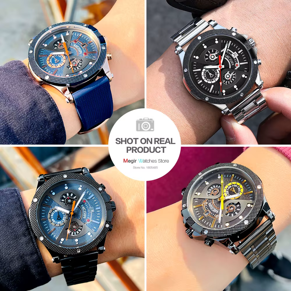 MEGIR – montre-bracelet à Quartz analogique en acier inoxydable pour hommes