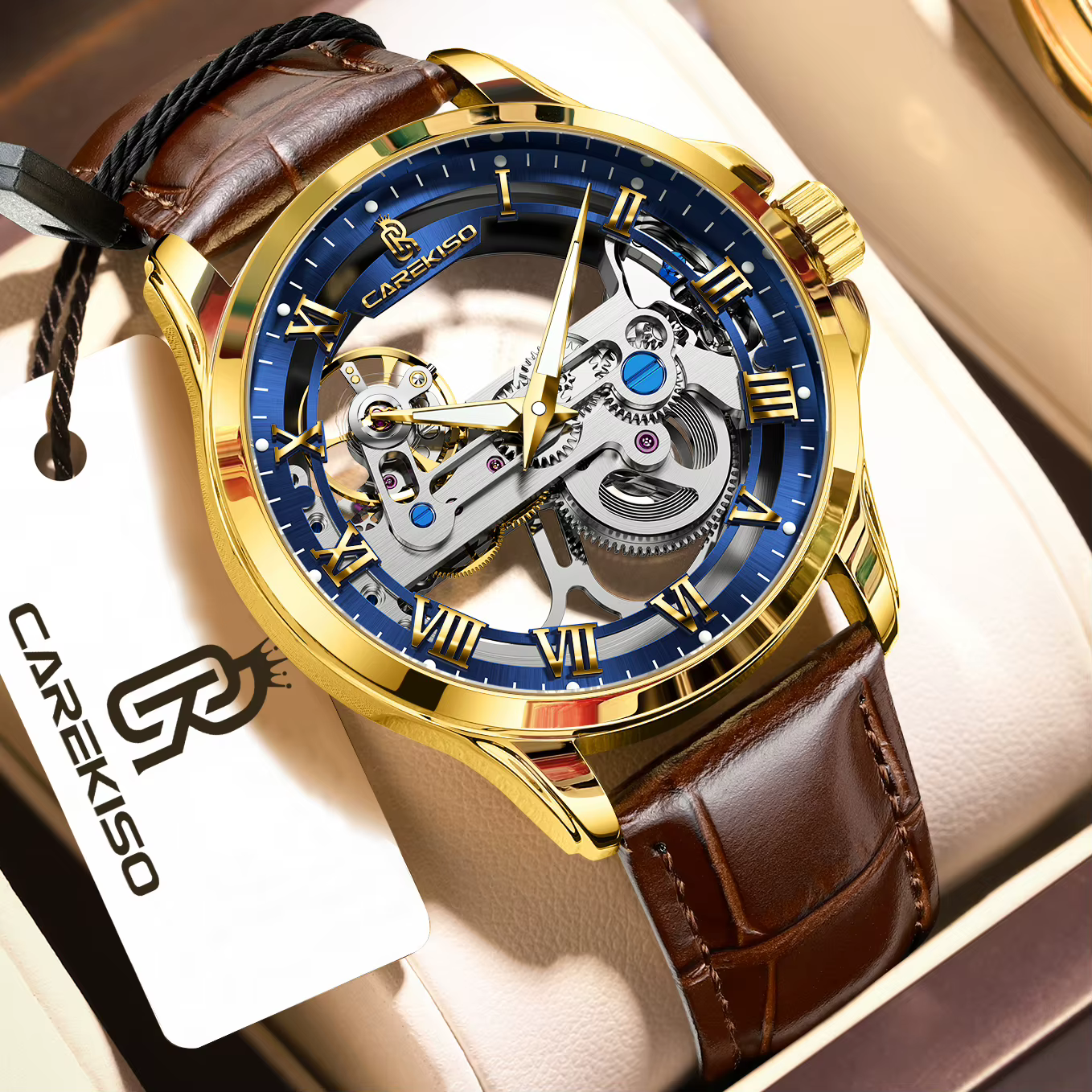 Montre Homme Automatique CAREKISO de Luxe en Cuir